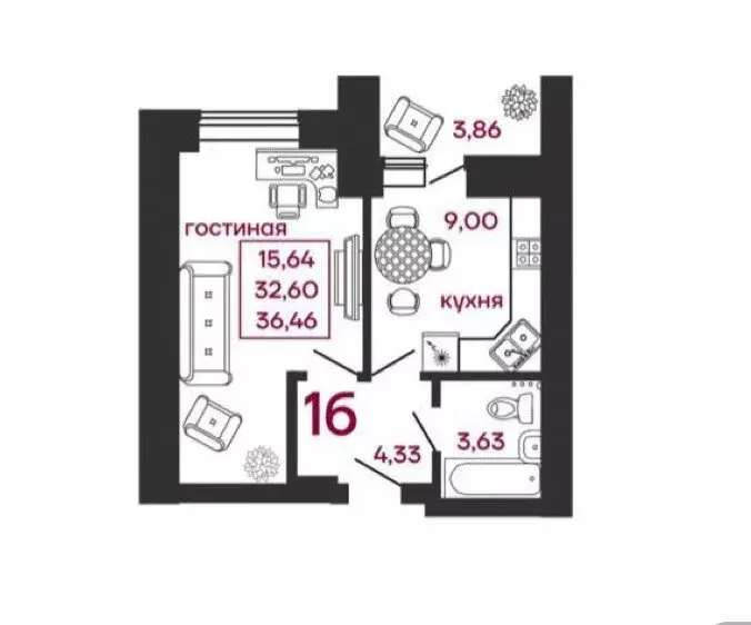 1-комнатная квартира: село Засечное, Соборная улица, 1 (36.4 м) - Фото 1