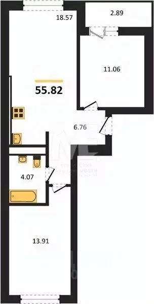 2-к кв. Калининградская область, Калининград ул. Согласия, 53Б (55.82 ... - Фото 0