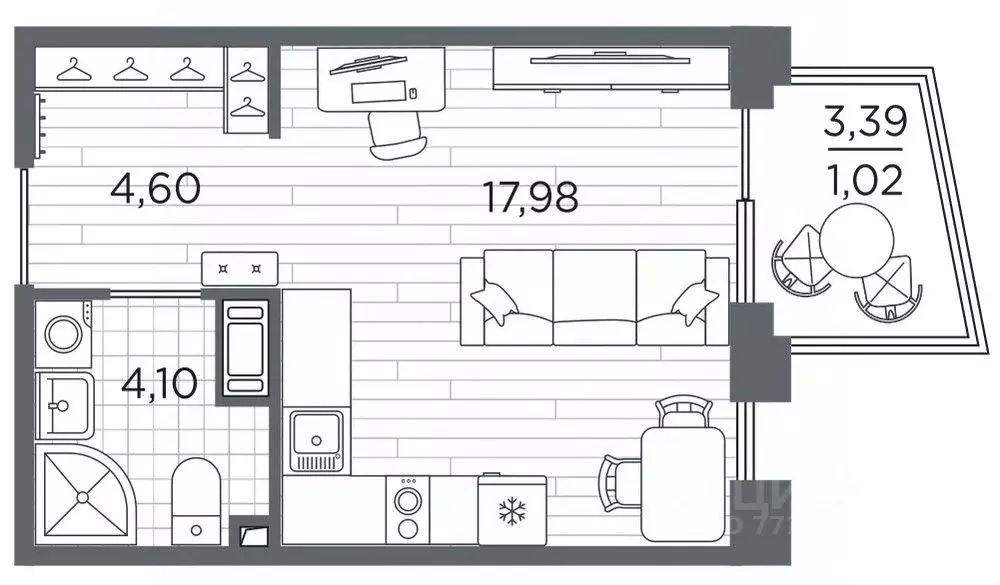 Студия Санкт-Петербург Полюстровский просп., 87 (27.7 м) - Фото 1