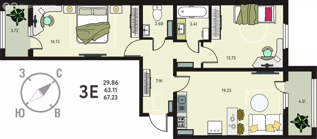 2-комнатная квартира: Курск, улица Энгельса, 115/6 (67.23 м) - Фото 1