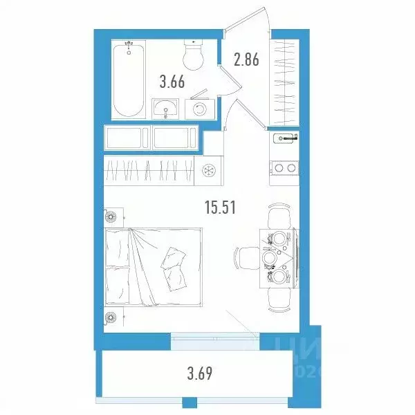 Студия Санкт-Петербург дор. Муринская, 67 (23.14 м) - Фото 0