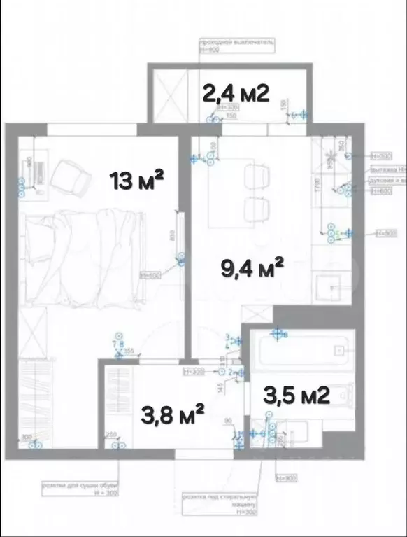1-к. квартира, 32,1 м, 9/9 эт. - Фото 0