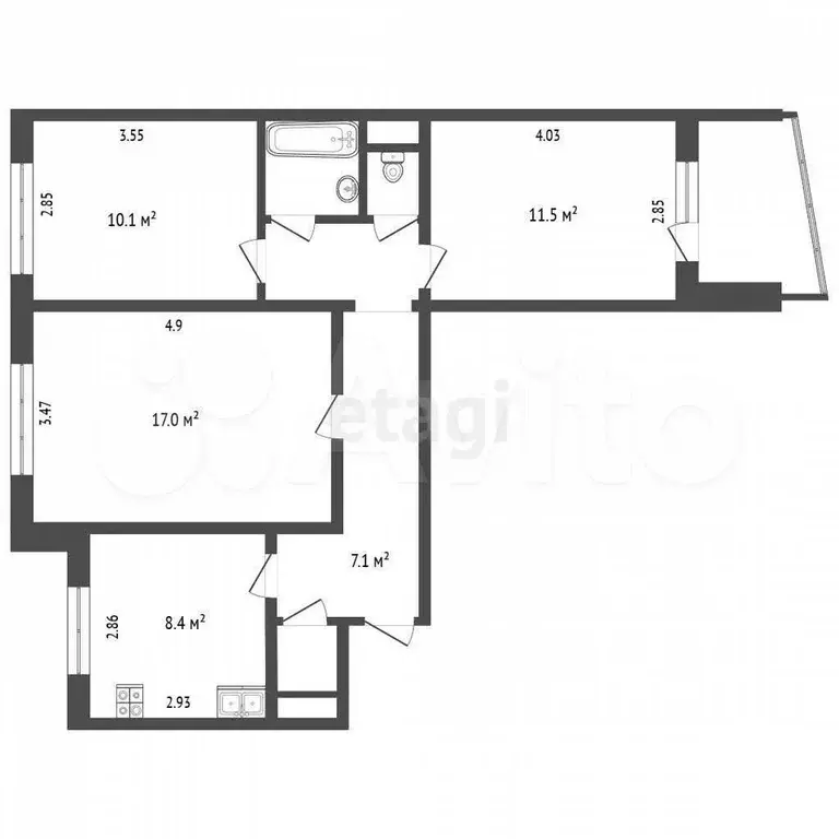 3-к. квартира, 62,6 м, 7/9 эт. - Фото 0