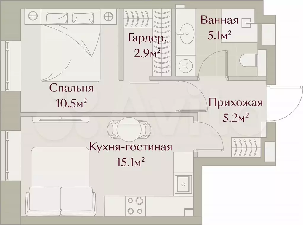 1-к. квартира, 38,8 м, 2/8 эт. - Фото 1