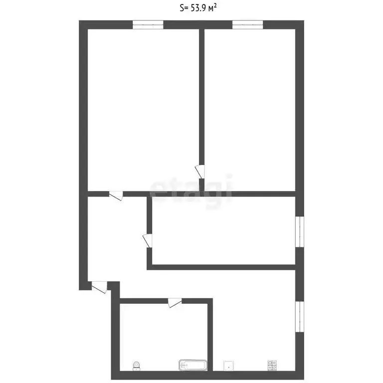 3-комнатная квартира: село Хохлово, Центральная улица, 1 (53.9 м) - Фото 1