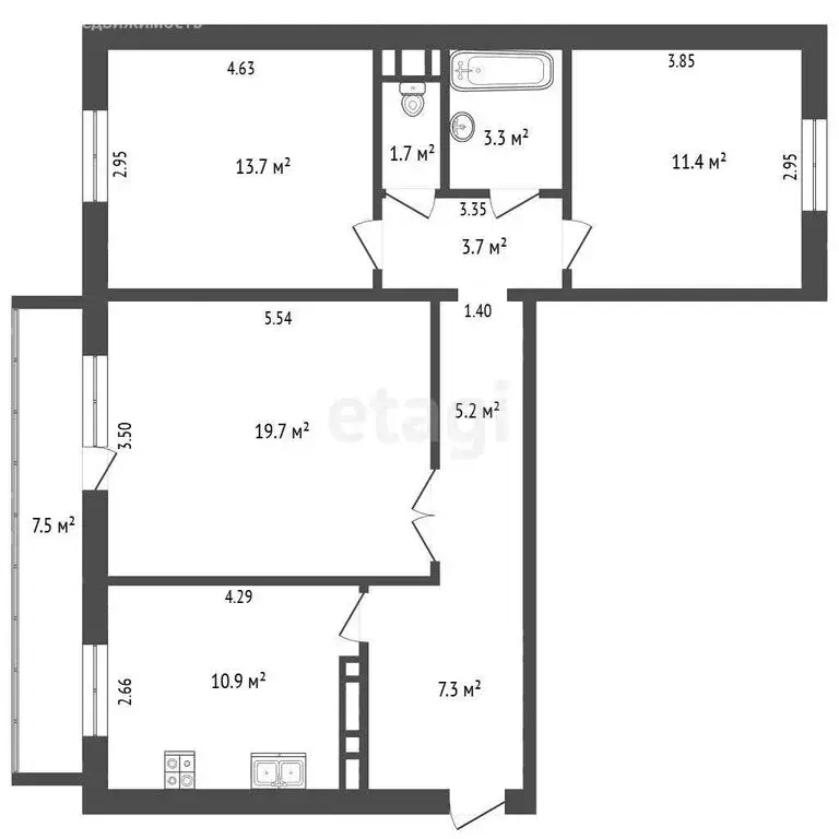 3-комнатная квартира: Томск, 1-я Рабочая улица, 42 (82.2 м) - Фото 1