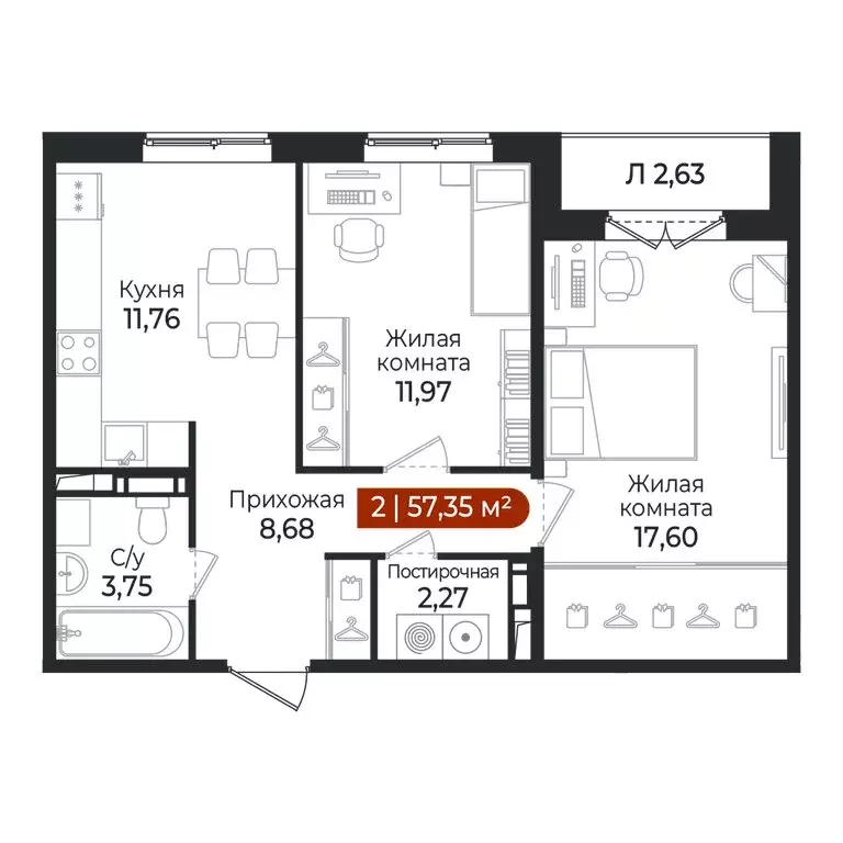 2-комнатная квартира: Всеволожский район, посёлок Щеглово (57.35 м) - Фото 1