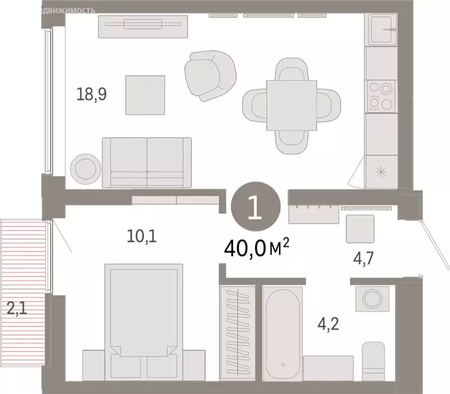 1-комнатная квартира: Екатеринбург, улица Гастелло, 19А (40.04 м) - Фото 1