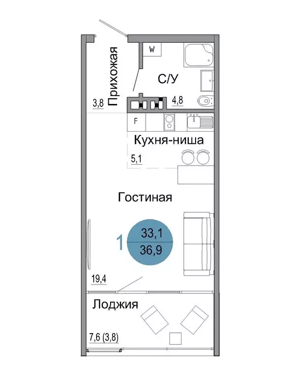 1-комнатная квартира: Керчь, ул. Колхозная (36.9 м) - Фото 0