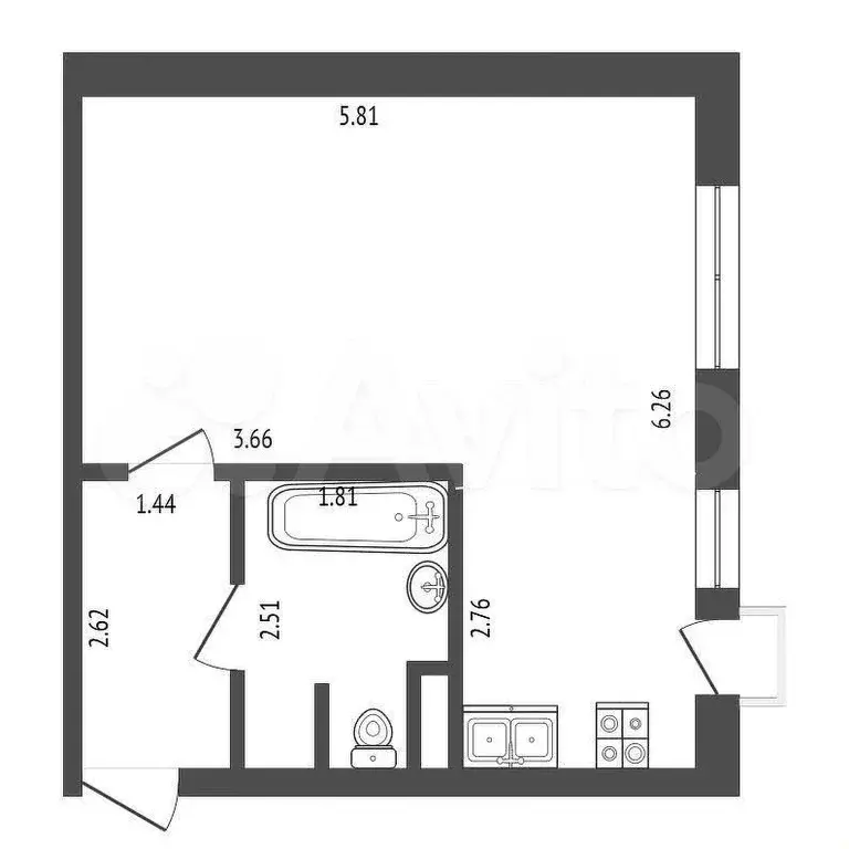 Квартира-студия, 33,4 м, 5/5 эт. - Фото 0