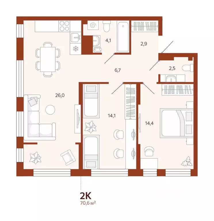 2-к кв. Тюменская область, Тюмень  (70.59 м) - Фото 0