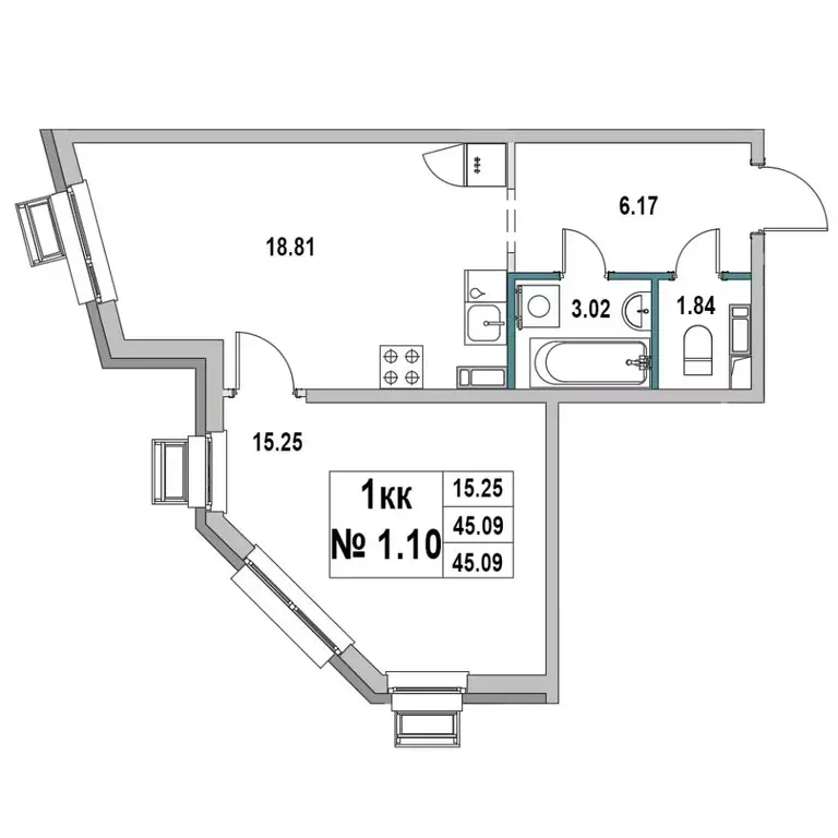 1-к кв. Ленинградская область, Выборг ул. 2-я Южная, 4 (45.09 м) - Фото 1