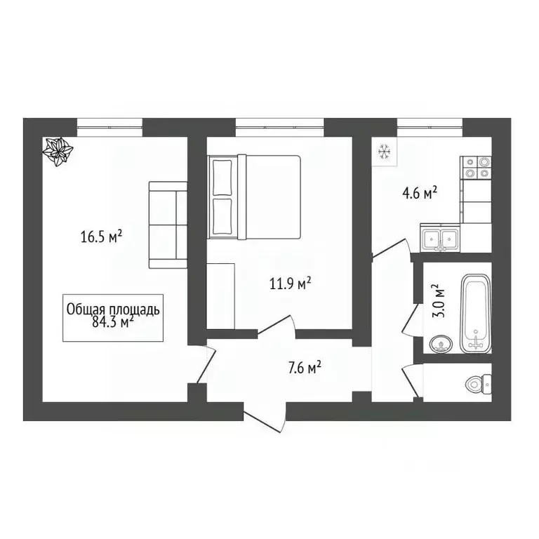 2-к кв. Башкортостан, Уфа ул. Рыбакова, 4 (45.0 м) - Фото 1