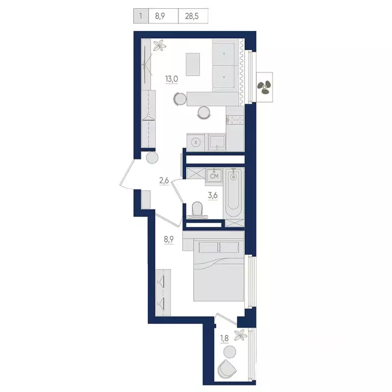 1-к кв. Башкортостан, Уфа ул. Евгения Столярова, 13 (28.5 м) - Фото 1