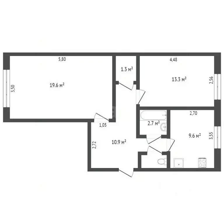 2-к кв. Севастополь ул. Александра Маринеско, 13 (52.5 м) - Фото 1