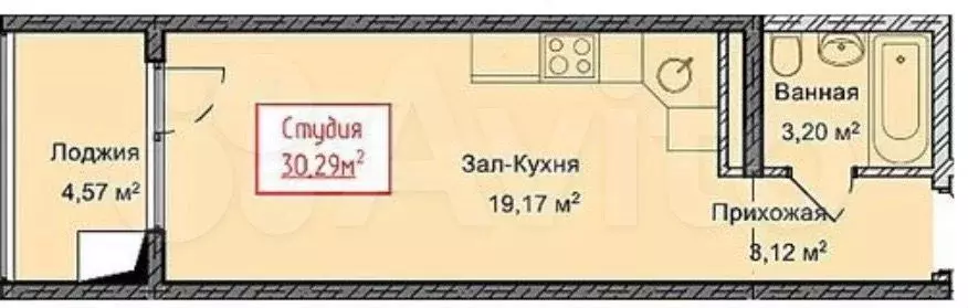 Квартира-студия, 30,3 м, 5/13 эт. - Фото 1