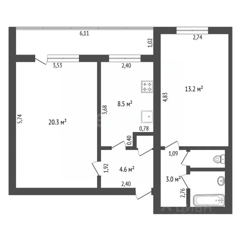 2-к кв. Амурская область, Благовещенск Конная ул., 22 (54.0 м) - Фото 2