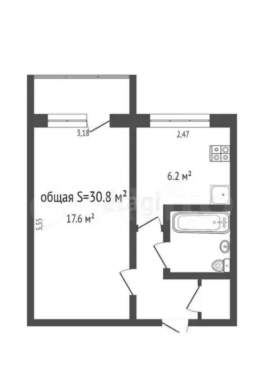 1-к кв. Томская область, Томск ул. Карпова, 18 (30.8 м) - Фото 1