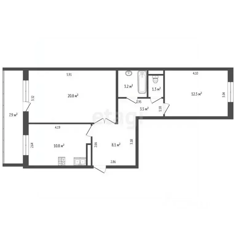 2-к кв. Томская область, Томск Дальне-Ключевская ул., 16А (64.0 м) - Фото 2