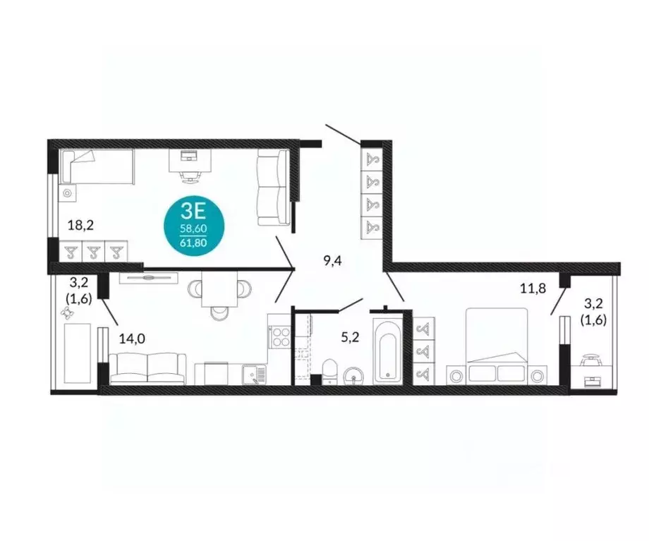 2-к кв. Краснодарский край, Новороссийск ул. Куникова, 47БК1 (61.8 м) - Фото 1