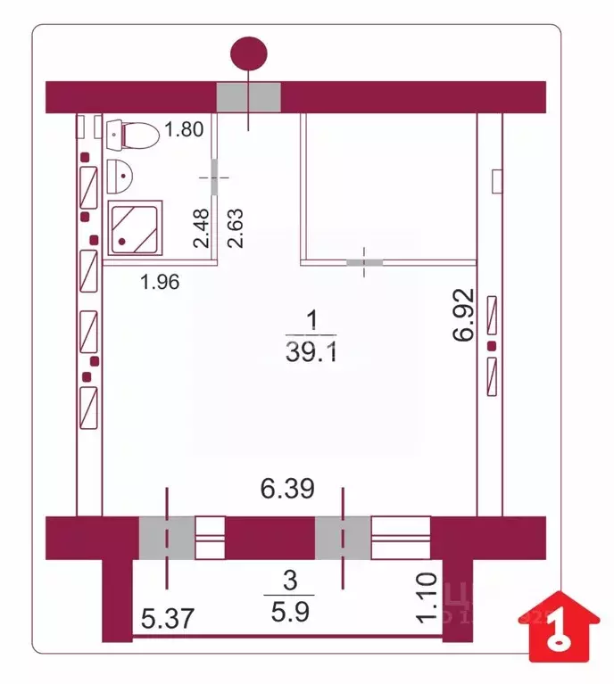 1-к кв. Омская область, Омск ул. Яковлева, 169 (43.6 м) - Фото 1