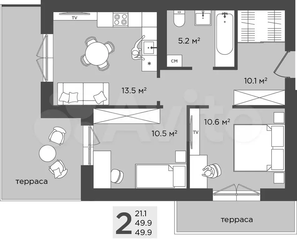 2-к. квартира, 49,9 м, 1/4 эт. - Фото 1