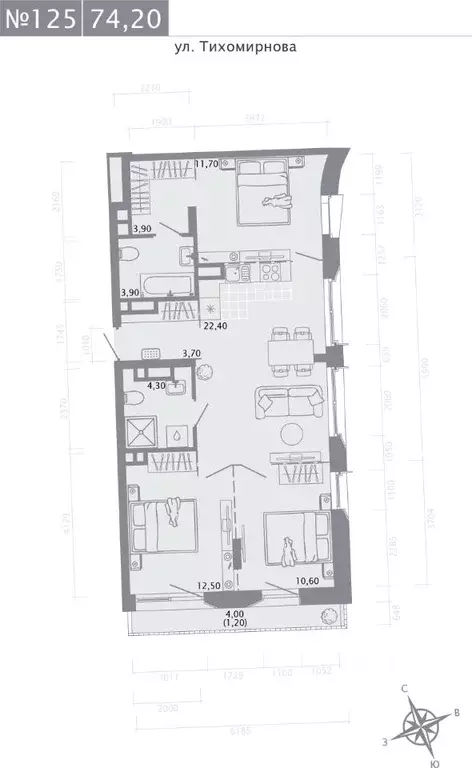 3-к кв. Татарстан, Казань ул. Калинина, 1Б (74.2 м) - Фото 0