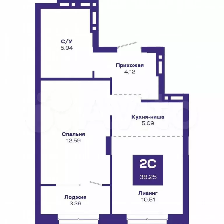 2-к. квартира, 39,4 м, 6/8 эт. - Фото 1