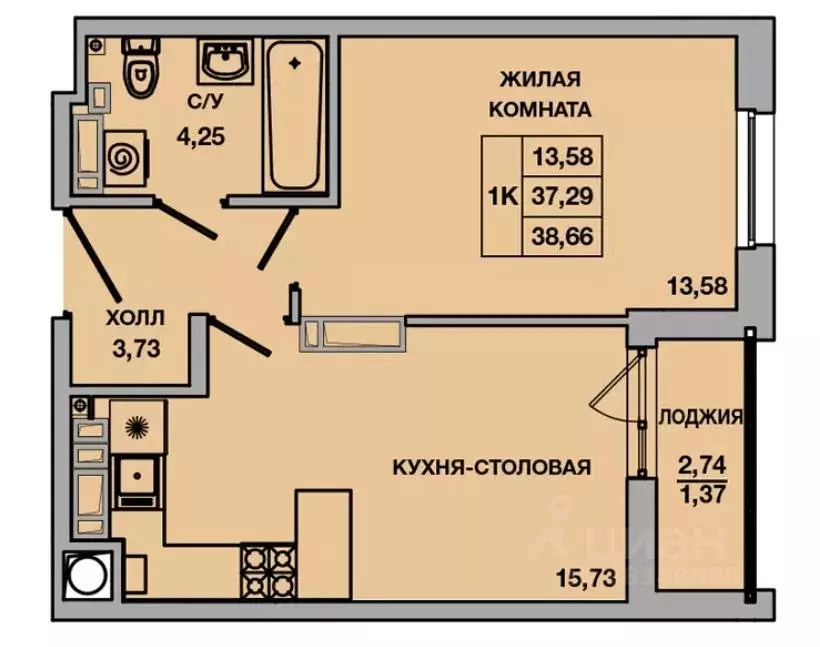 1-к кв. Ростовская область, Батайск ул. Ушинского, 29к2 (38.66 м) - Фото 1