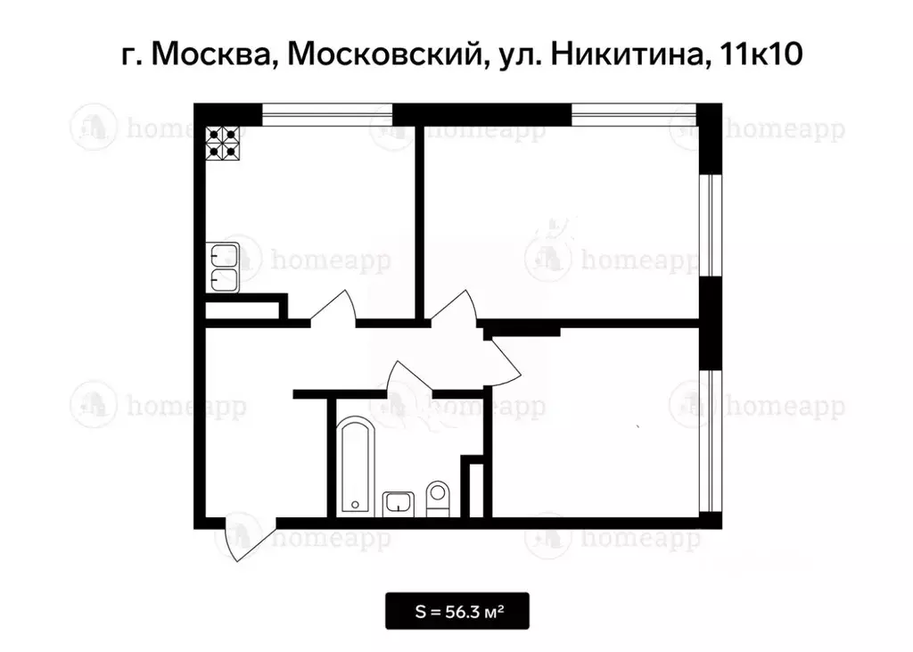 2-к кв. Москва, Москва, Московский ул. Никитина, 11к10 (56.3 м) - Фото 0