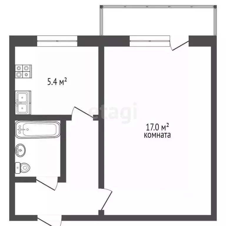 1-к кв. Самарская область, Самара ул. Тухачевского, 249 (32.9 м) - Фото 1