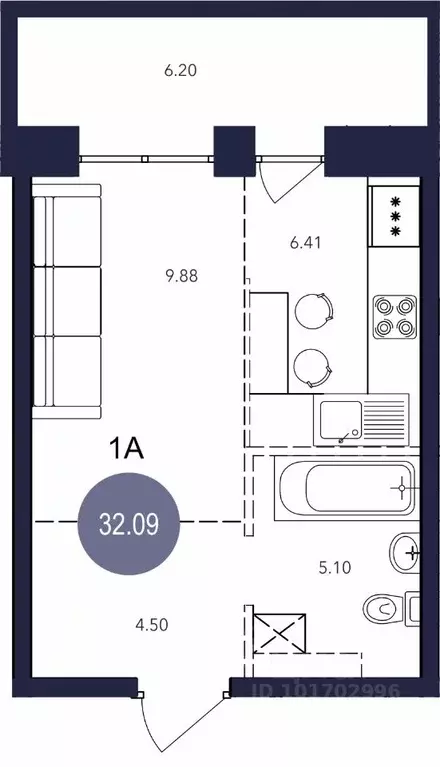 1-к кв. Иркутская область, Братск ул. Металлургов, 8 (32.09 м) - Фото 0