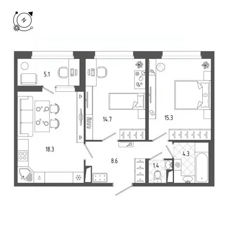 2-к кв. Санкт-Петербург Белоостровская ул., 28 (64.8 м) - Фото 0