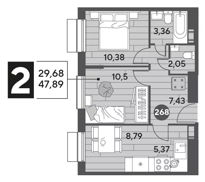 2-комнатная квартира: Пушкино, жилой комплекс Публицист (47.89 м) - Фото 0