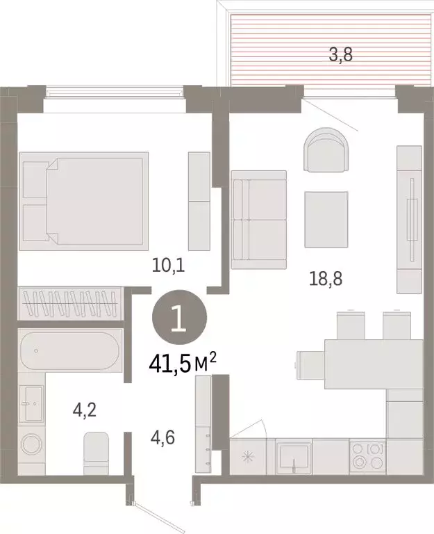 1-комнатная квартира: Омск, Кировский округ (41.47 м) - Фото 1