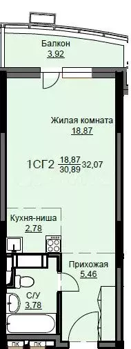 Квартира-студия, 32,6 м, 15/17 эт. - Фото 0