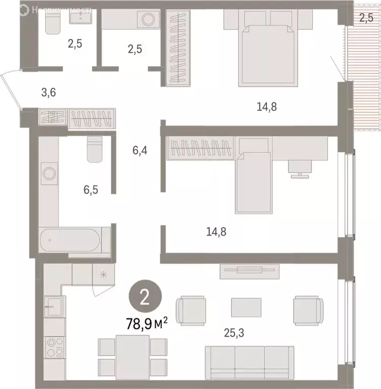 2-комнатная квартира: Новосибирск, улица Аэропорт (78.93 м) - Фото 1