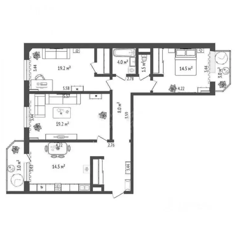 3-к кв. Тюменская область, Тюмень Кремлевская ул., 85 (90.0 м) - Фото 1