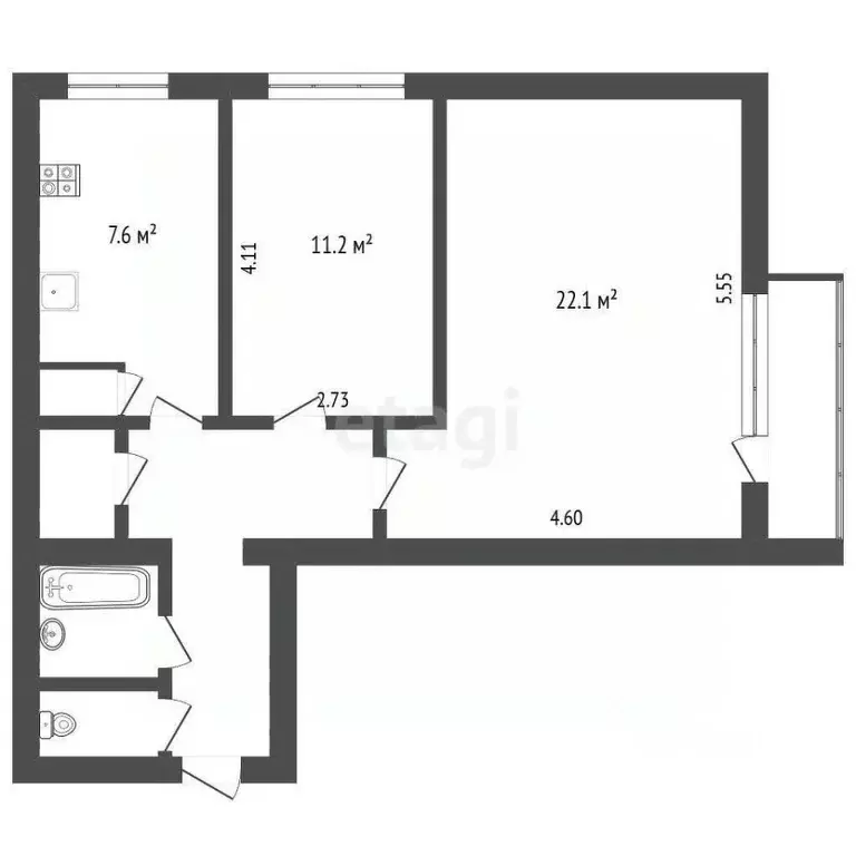 2-к кв. Ярославская область, Ярославль ул. Городской Вал, 12 (52.2 м) - Фото 2