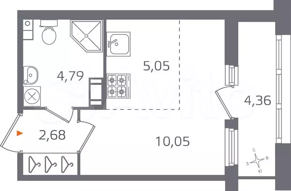 Квартира-студия, 24,8 м, 9/15 эт. - Фото 0