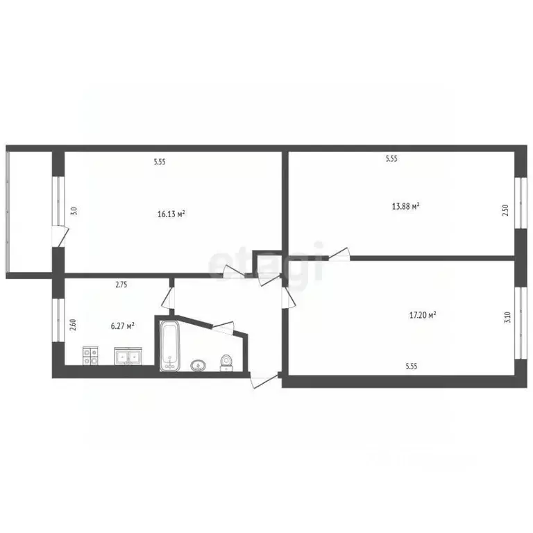 3-к кв. Белгородская область, Белгород ул. Макаренко, 4а (63.69 м) - Фото 2