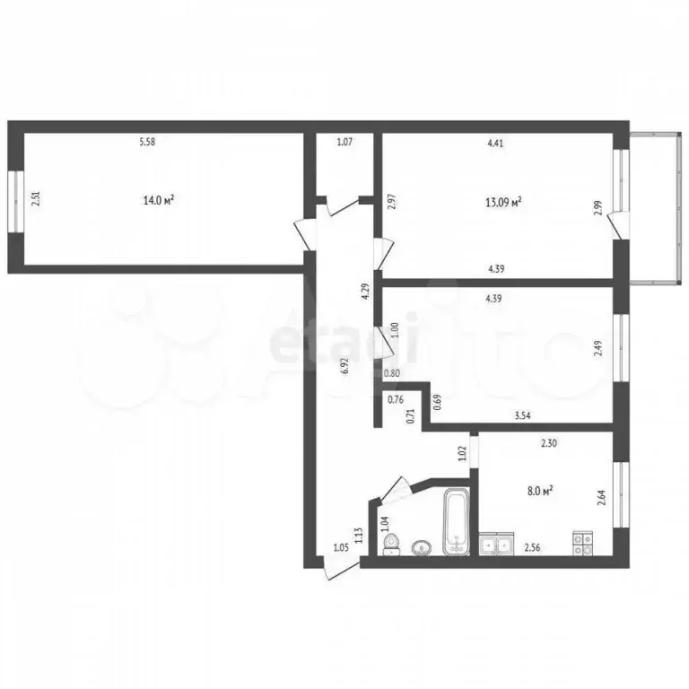 3-к. квартира, 58 м, 5/5 эт. - Фото 0