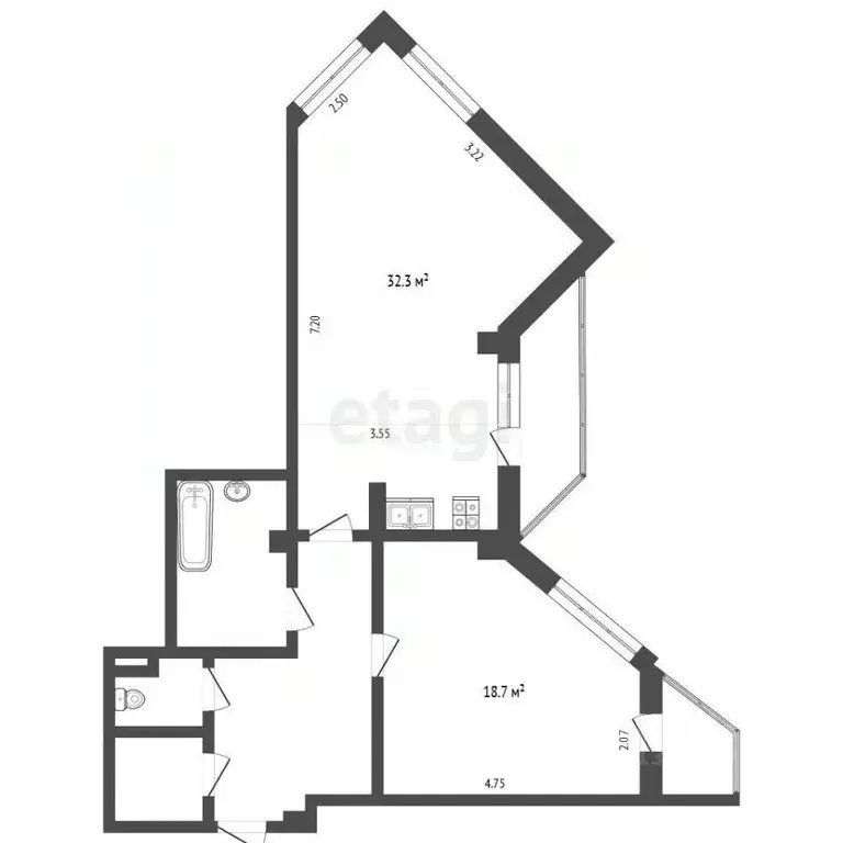 2-к кв. Белгородская область, Белгород ул. Горького, 54В (72.6 м) - Фото 2
