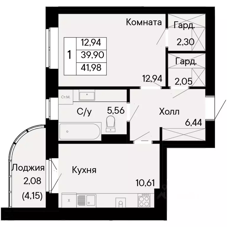 1-к кв. Ростовская область, Ростов-на-Дону Бориславский пер. (41.98 м) - Фото 0