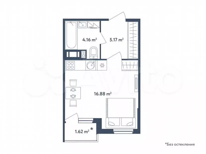 Квартира-студия, 27м, 4/4эт. - Фото 0