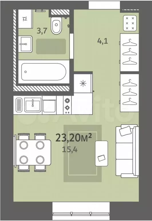 Квартира-студия, 23,2 м, 2/5 эт. - Фото 0