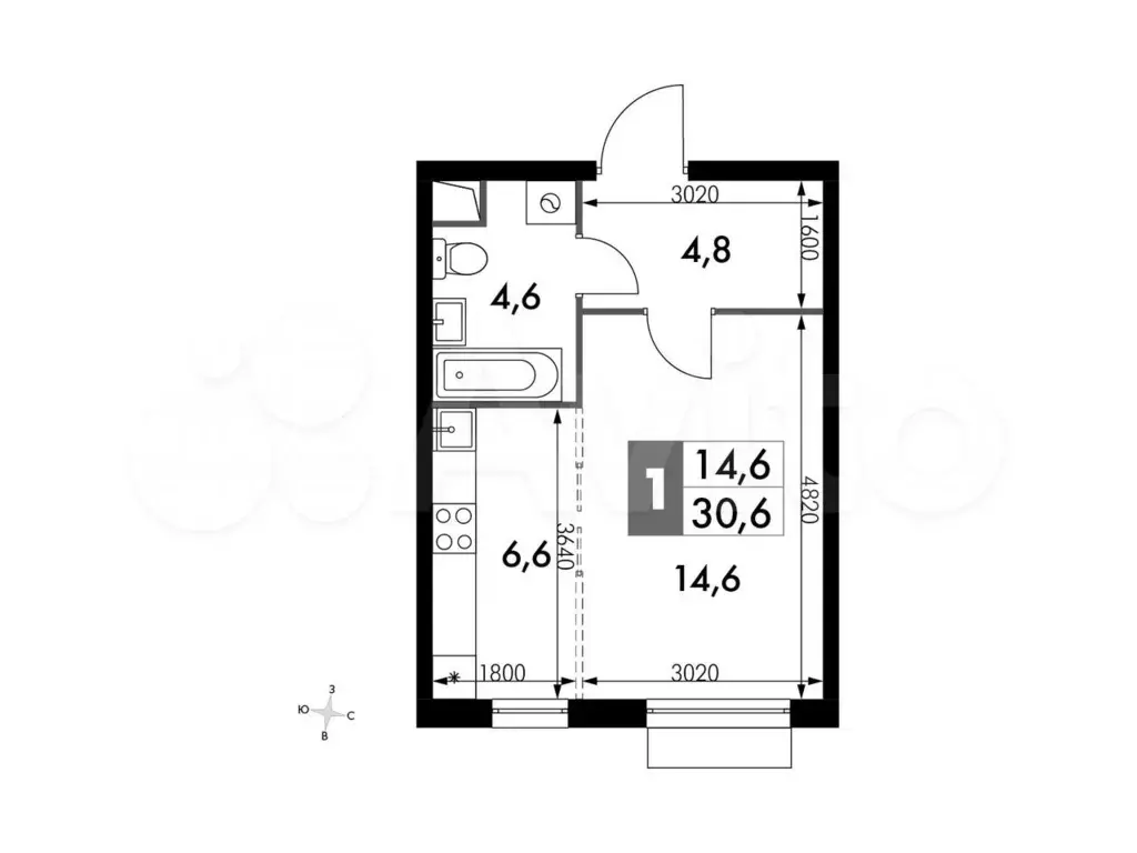 Квартира-студия, 30,6 м, 2/16 эт. - Фото 0