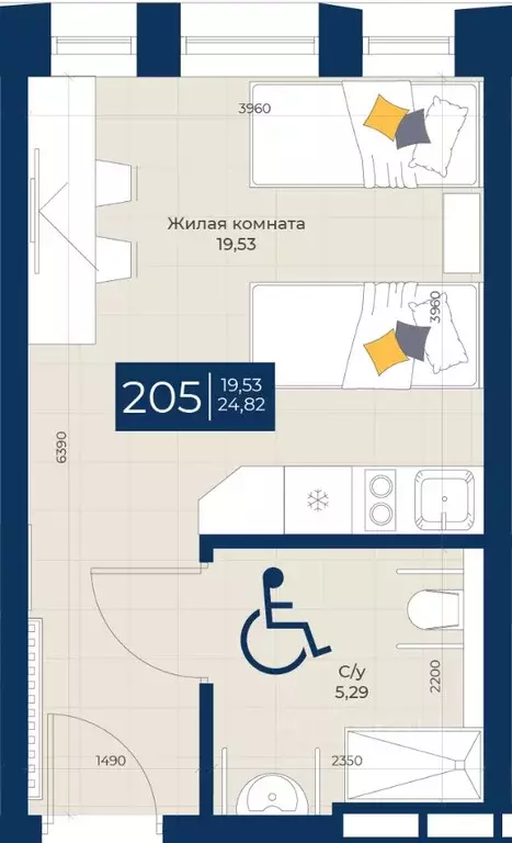 1-к кв. Татарстан, Казань ул. Бурхана Шахиди, 18/18 (24.7 м) - Фото 1