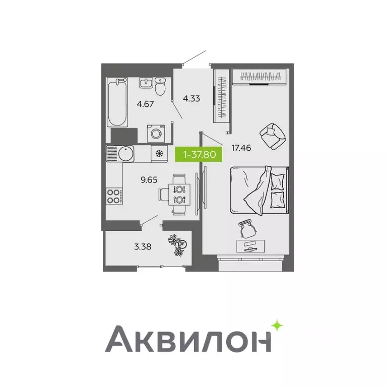 1-к кв. Архангельская область, Архангельск  (37.8 м) - Фото 1