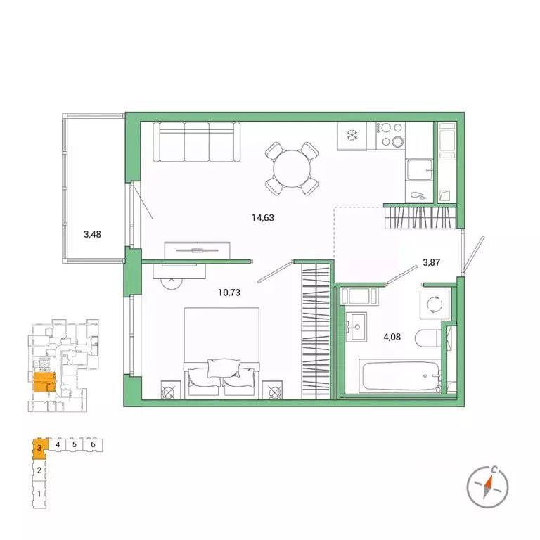 1-к кв. Санкт-Петербург Окла жилой комплекс (34.35 м) - Фото 0